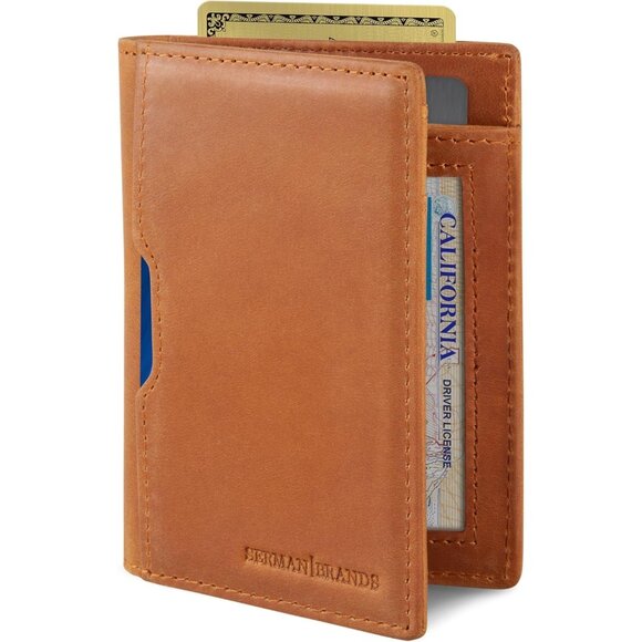Men Brown Slim leather RFID Blocking Minimalist Card Front Pocket Wallets - Picture 4 of 9